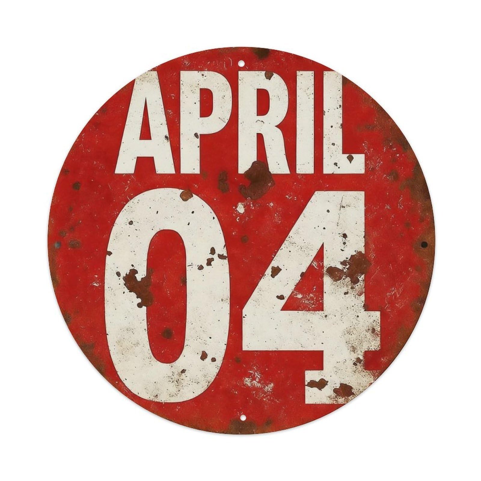 April 04 Red Rusty Sign Round Tin Sign Vintage Metal Poster Retro Bar, Home, Man Cave, Kitchen, Laundry Room Wall Art Decor Gift 8x8Inch