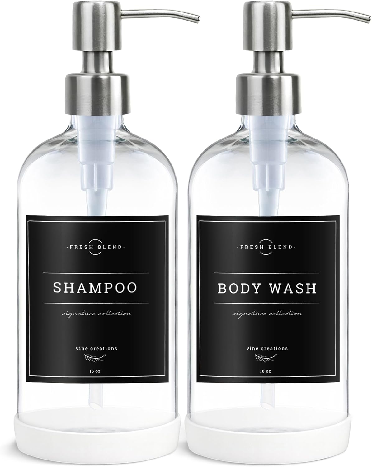 Vine Creations Clear Glass Soap Dispenser, 2 Pack Kitchen Soap Dispenser Set with Stainless Steel Pump, 16 oz Hand Soap or Dish Soap for Bathroom or Kitchen with Waterproof Labels - Image 7