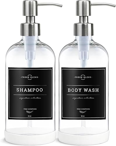 Miniatura 7 de Vine Creations Dispensador de jabón de vidrio transparente, paquete de 2 dispensadores de jabón de cocina con bomba de acero inoxidable, jabón de