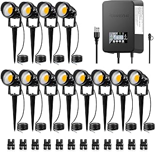SUNVIE 12 Pack Low Voltage Landscape Lights with 300W Transformer 12-24V LED Landscape Lighting Kit 3000K Waterproof Aluminum Landscape Spotlights with Wire Connectors for House Yard Tree Garden