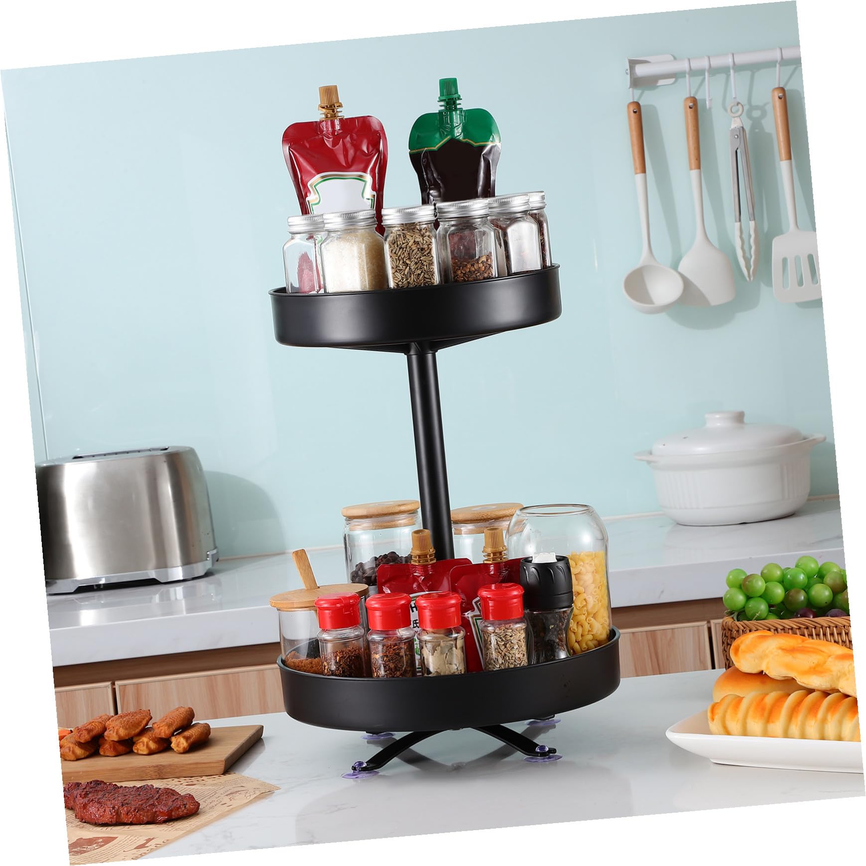 Drehbares Gewürzregal Drehbarer Gewürzständer Robustes Condiment Rack für Küchenarbeitsplatte Vielseitiger Organizer für Gewürzflaschen Zuhause Restaurant Bar