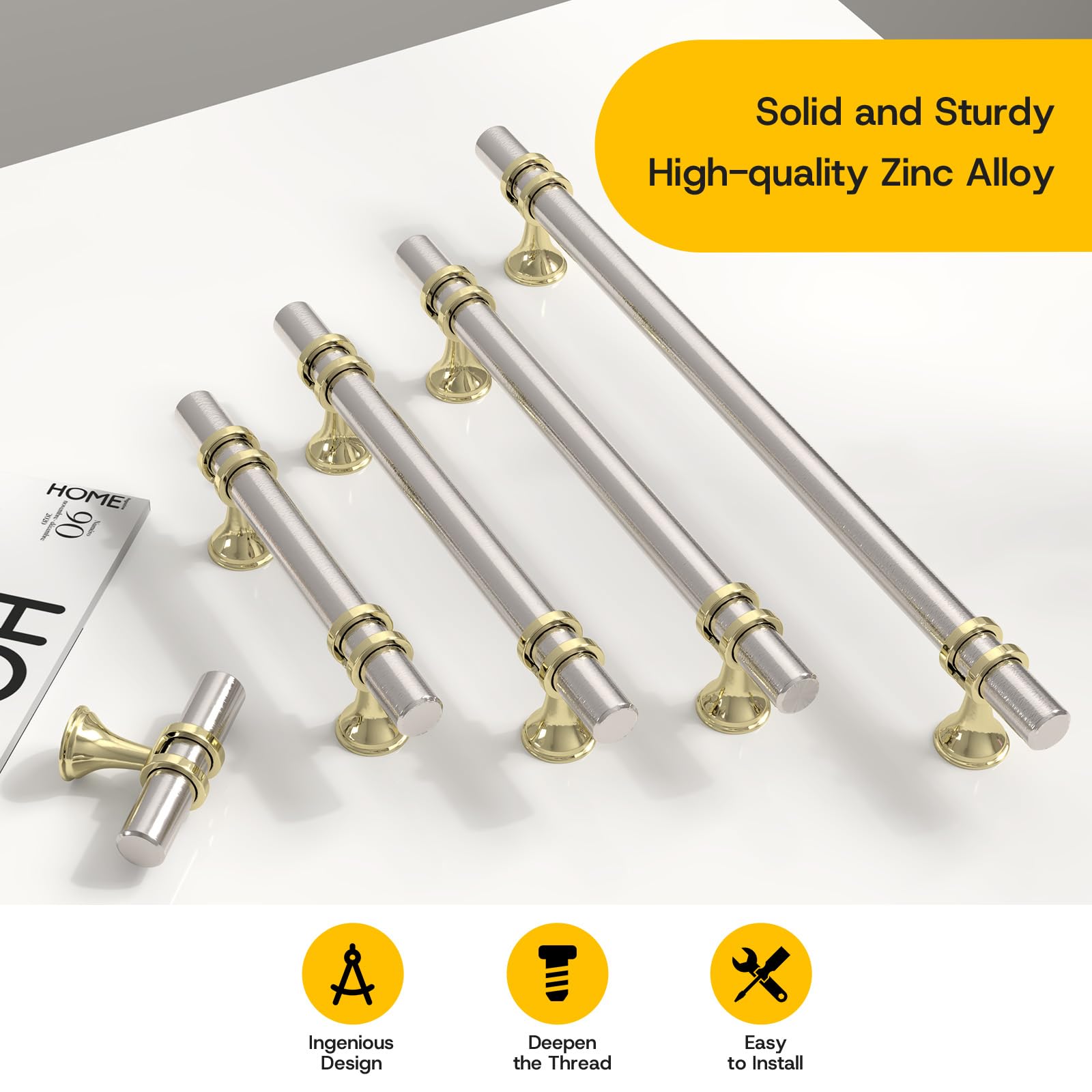 Rergy 10 Pack 3 Inch Hole Center Brushed Nickel and Gold Cabinet Pulls — Amazon image 9