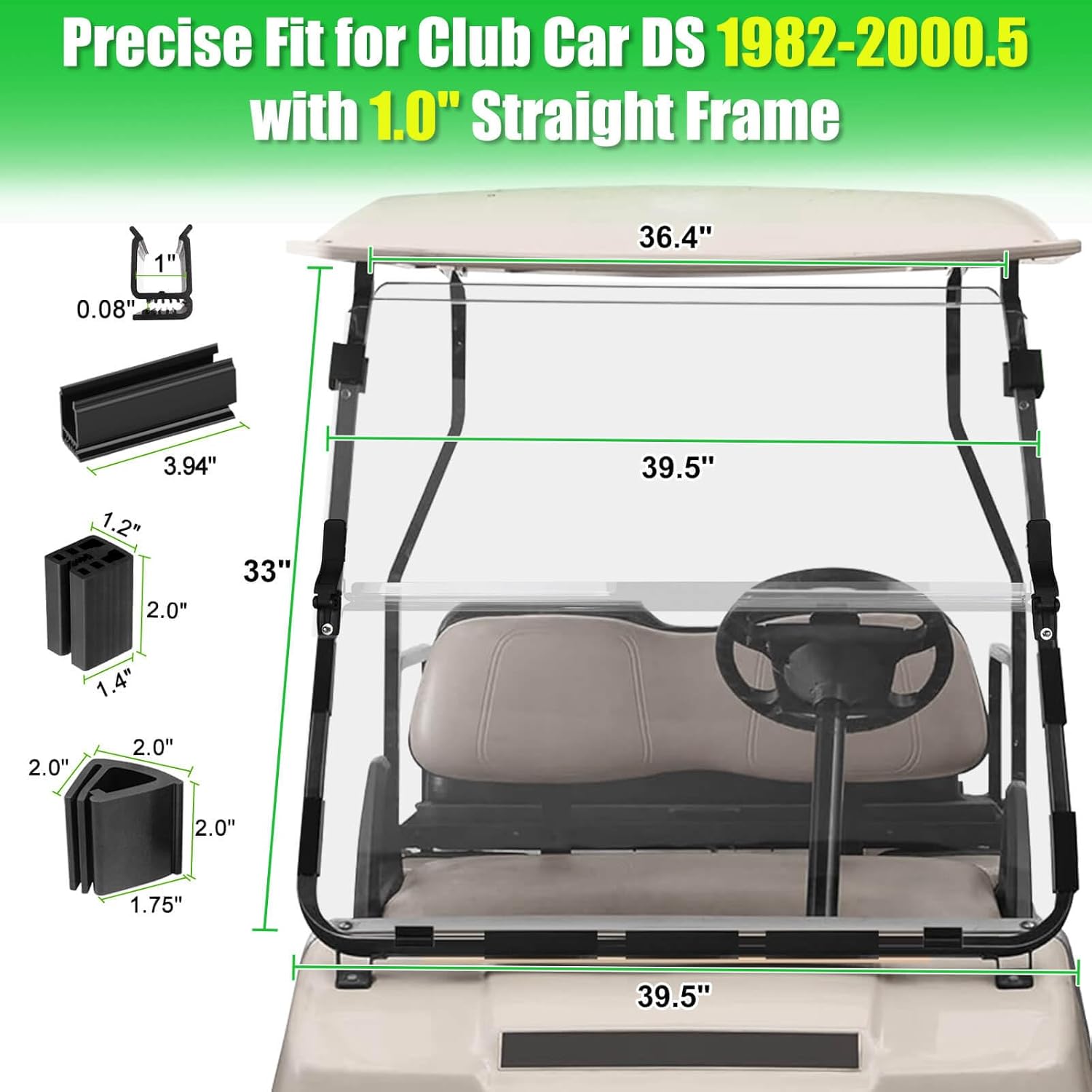 5MM Thick Upgrade PC Foldable Club Car DS Windshield with Heavy Duty Hinges Only Fit for 1982-2000.5 Club Car DS with 1" Straight Struts Rail, Anti-UV Impact Resistant Golf Cart Windshield Clear