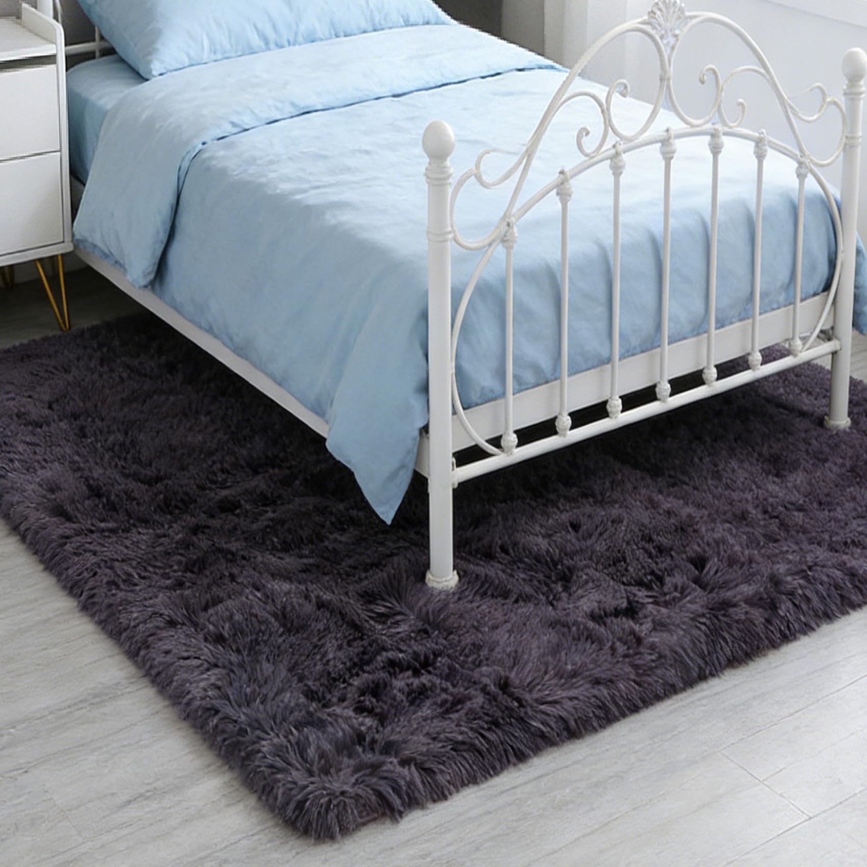 Tapis chambre enfant garçon gris violet 175x260 cm lavable