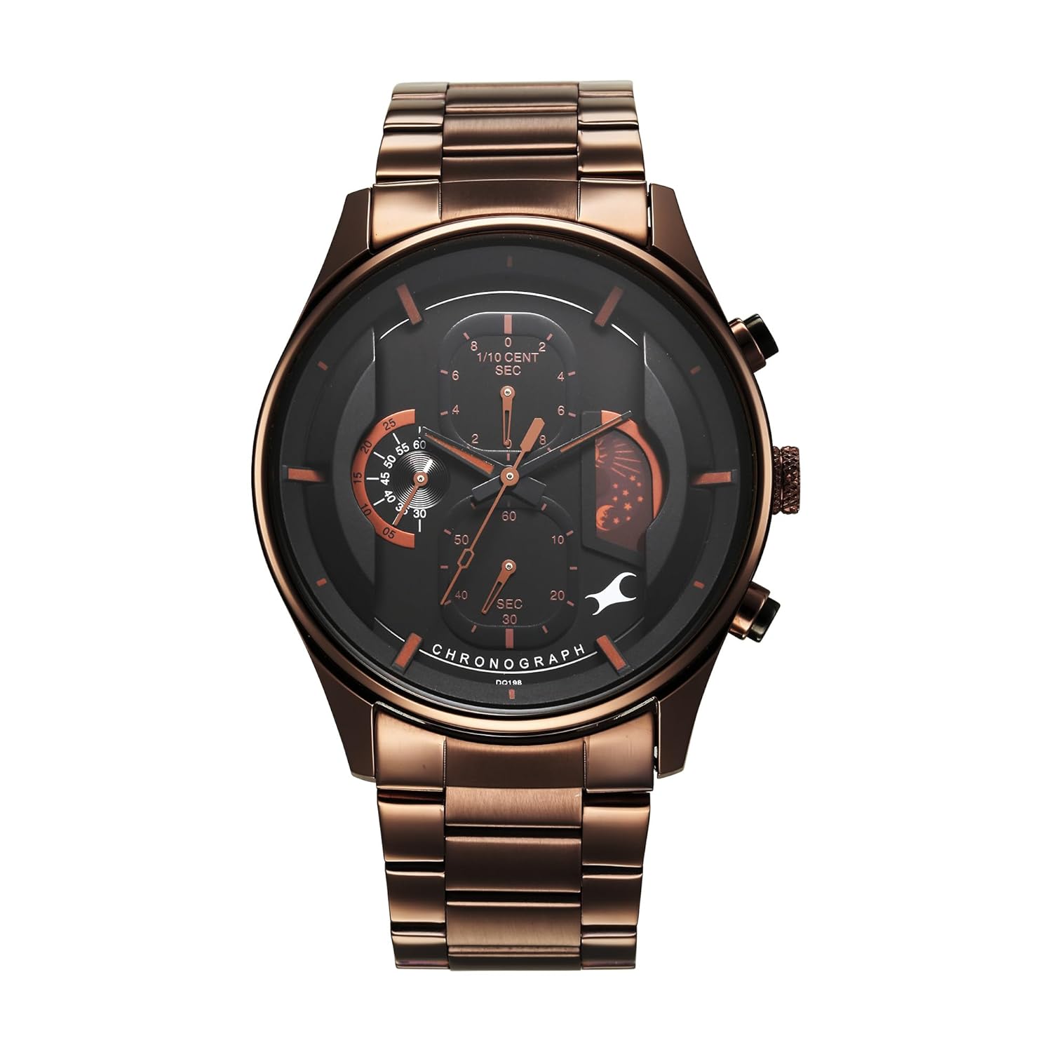 Fastrack Opulence Quartz Chronograph Black Dial Brown Metal Strap Watch for Guys – NT3315KM02