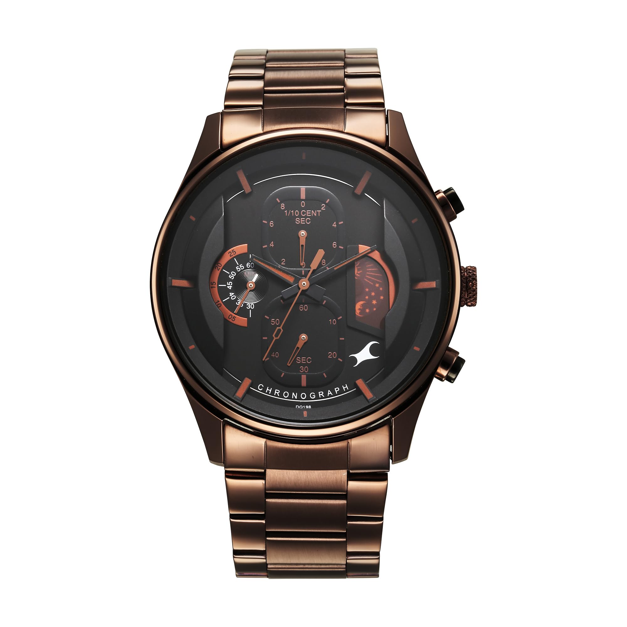 Fastrack Opulence Sun Moon Chronograph Black Dial Brown Metal Strap Analog Quartz Watch for Guys (B0DGKQY57G) Amazon Price History, Amazon Price Tracker