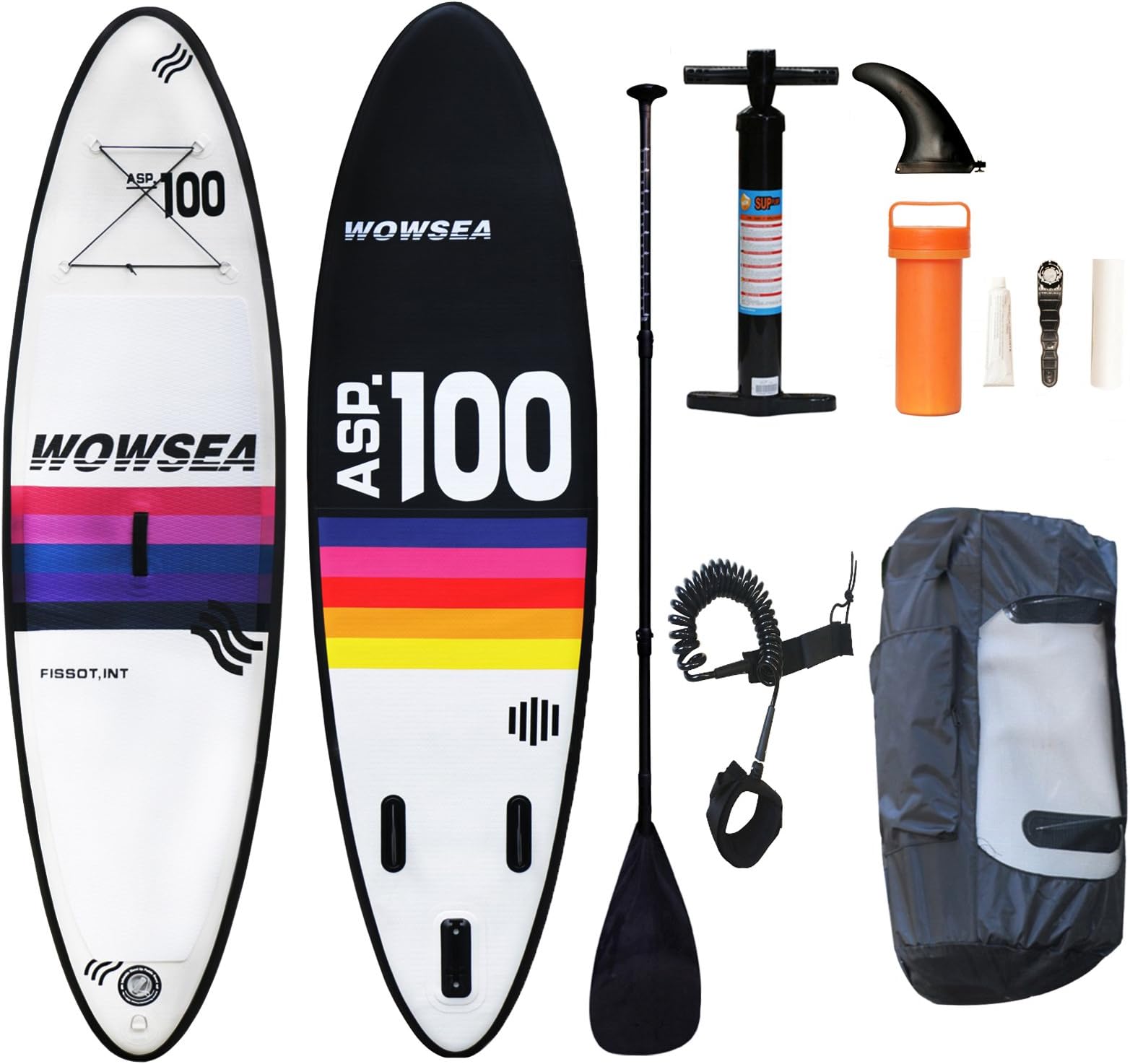 WOWSEA Stand Up Paddle Board with Adjustable Paddle, Travel Backpack and Coil Leash , 126 x 32 x 6-Inch Double Wall Fabric Carbon Fiber Paddle Colorful version