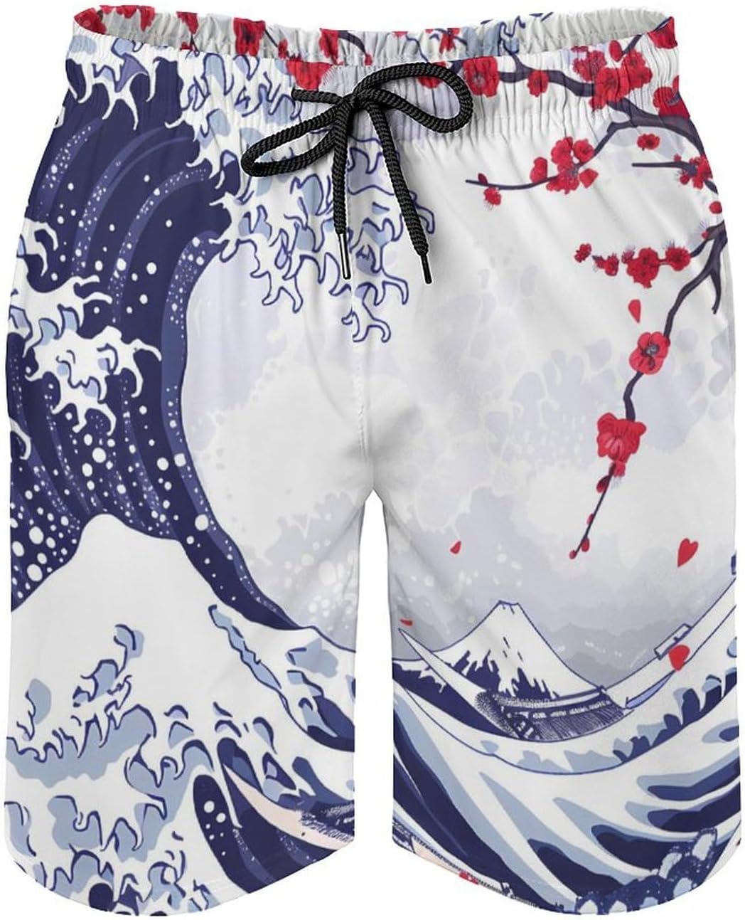 Japanese Great Wave Cherry Casual Men's Swim Trunks Novelty Summer Beach Shorts Swimwear with Pocket