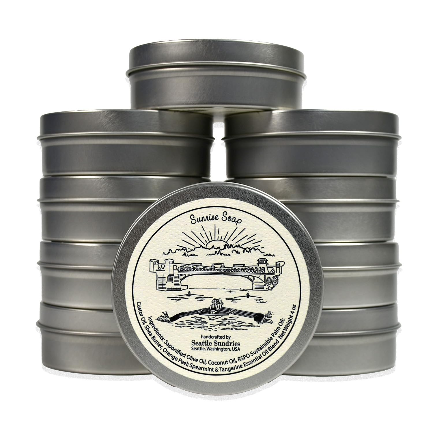 Seattle Sundries Refreshing Citrus Mint Soap for Women & Men - 10x (4oz) Moisturizing Shea Butter Bar Soap in a Low Waste Travel Tin - Crew Team Gift Bundle