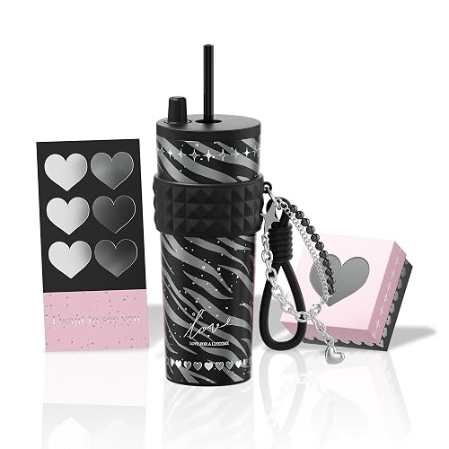 Sidagar 24 oz Ceramic Lined Insulated Stainless Steel Tumbler, Black | Leak Proof, Easy to Carry, Reusable for Everyday Use, Stylish & Functional, Portable Water Bottle with Straw, Gift for Women - Black