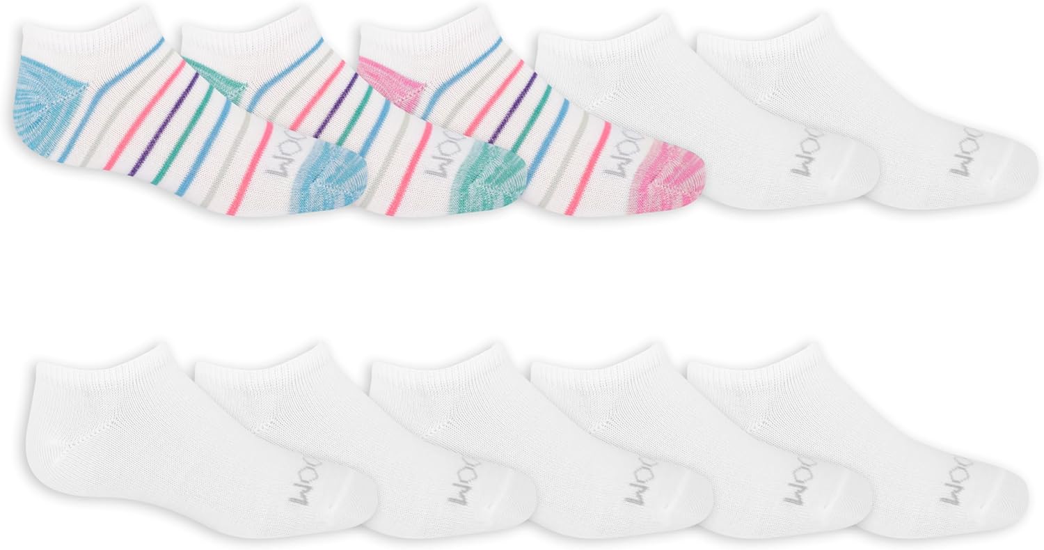 Fruit of the Loom Girls' Everyday Lightweight Sports No Show Socks (10 Pack)