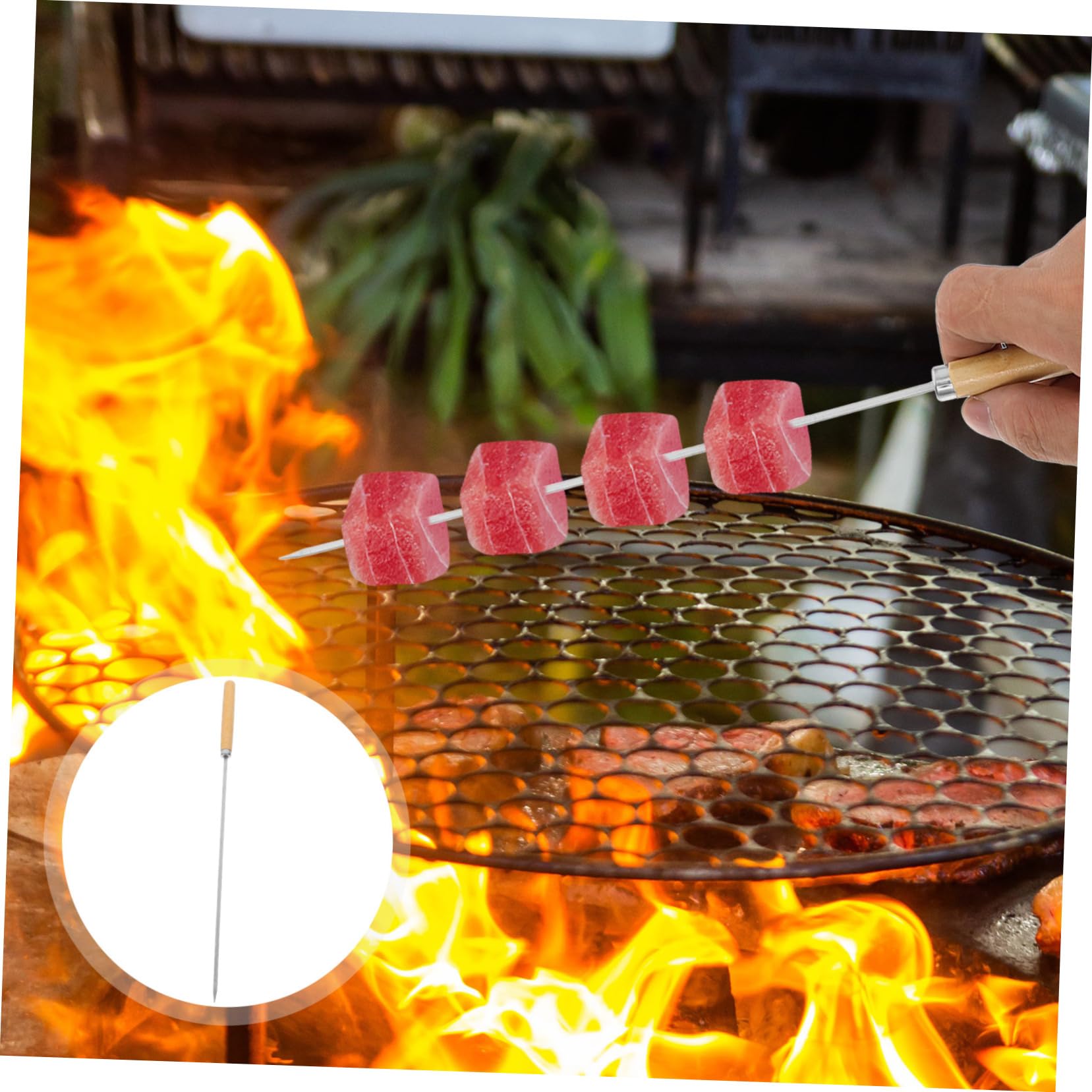 Spiedini da Barbecue in Acciaio Inox e Legno 50 Pezzi | Punta Piatta e Tonda, Impugnatura Comoda Antiscivolo, per Grigliate e Cottura ad Alte Temperature