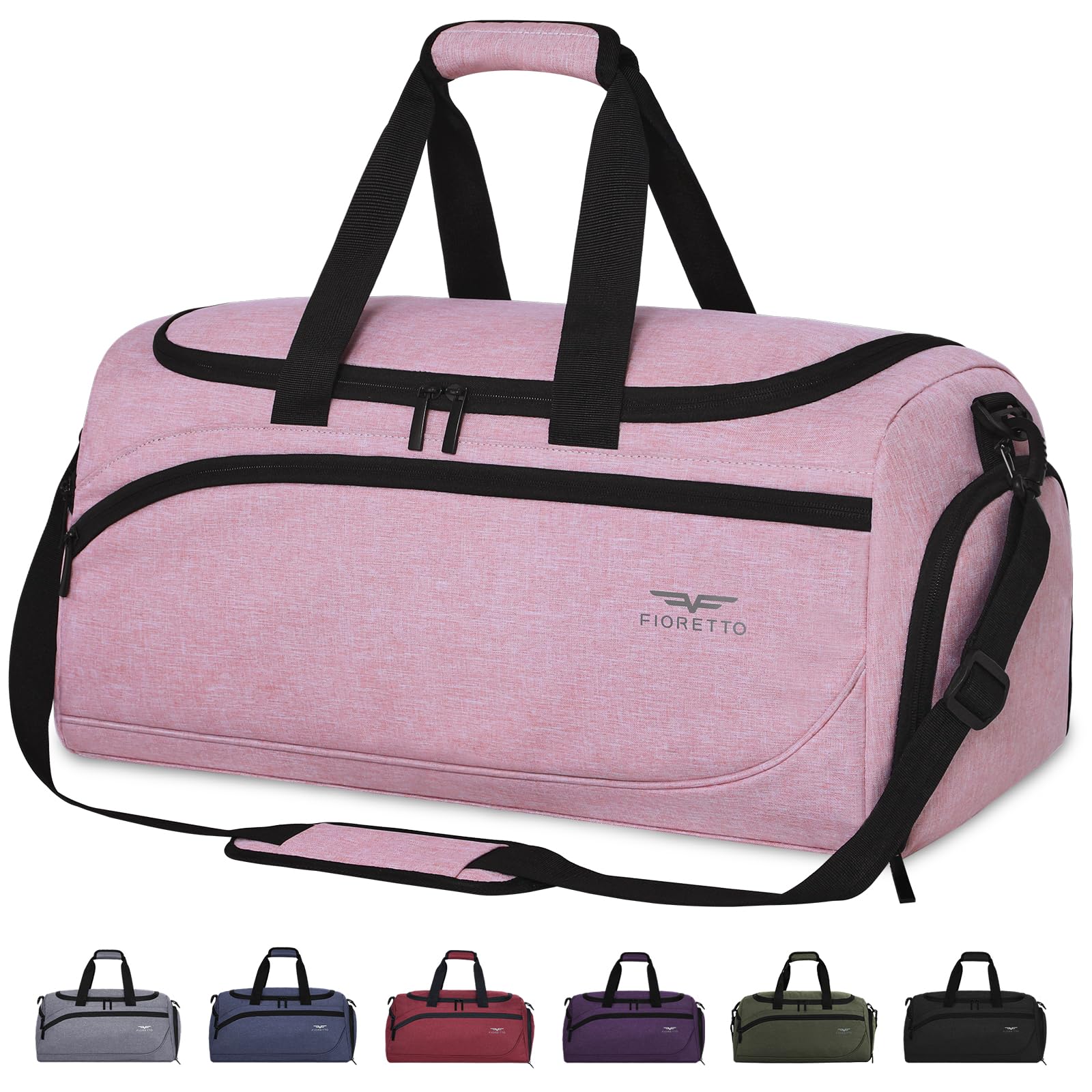 FIORETTO Mens Sports Gym Bag with Wet Pocket & Shoe Compartment,Travel Duffle Bag Overnight Bag with Padded Shoulder Strap, Water-Resistant Sports Holdall for Swimming (Pink(50L)) โ image 1