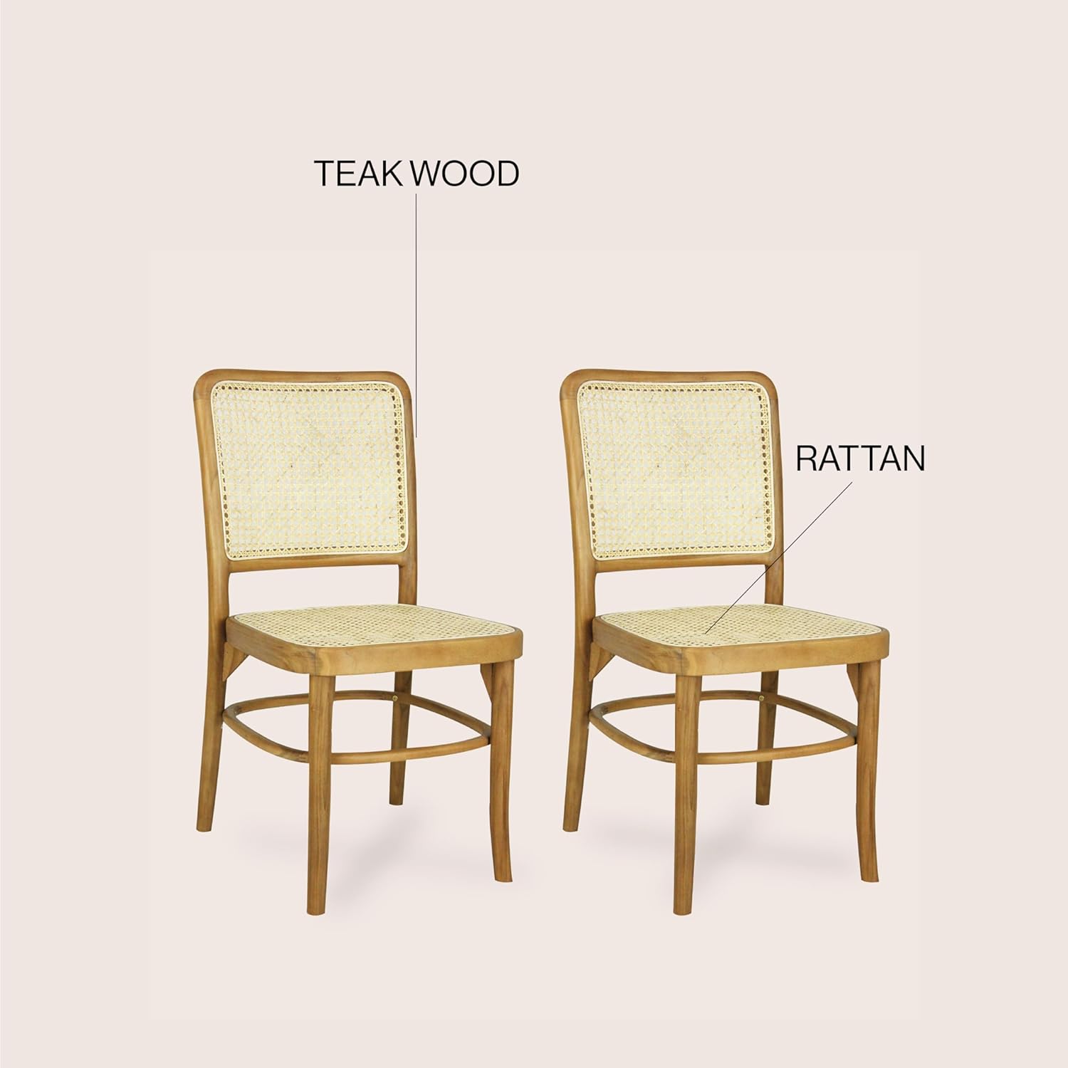 JONATHAN Y DNG1002A-SET2 Colmar Mid-Century Vintage Wood Rattan Dining Chair Mid-Century, Traditional, Modern, Scandinavian, Bohemian, Classic, Natural (Set of 2)