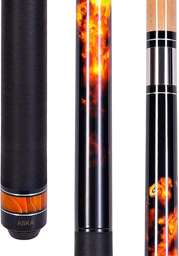 ASKA Jump Break Cue Stick JBC Bola de fuego, construcción de 3 piezas, taco de saltoruptura. Punta de 0.512in, arce canadiense Hard Rock