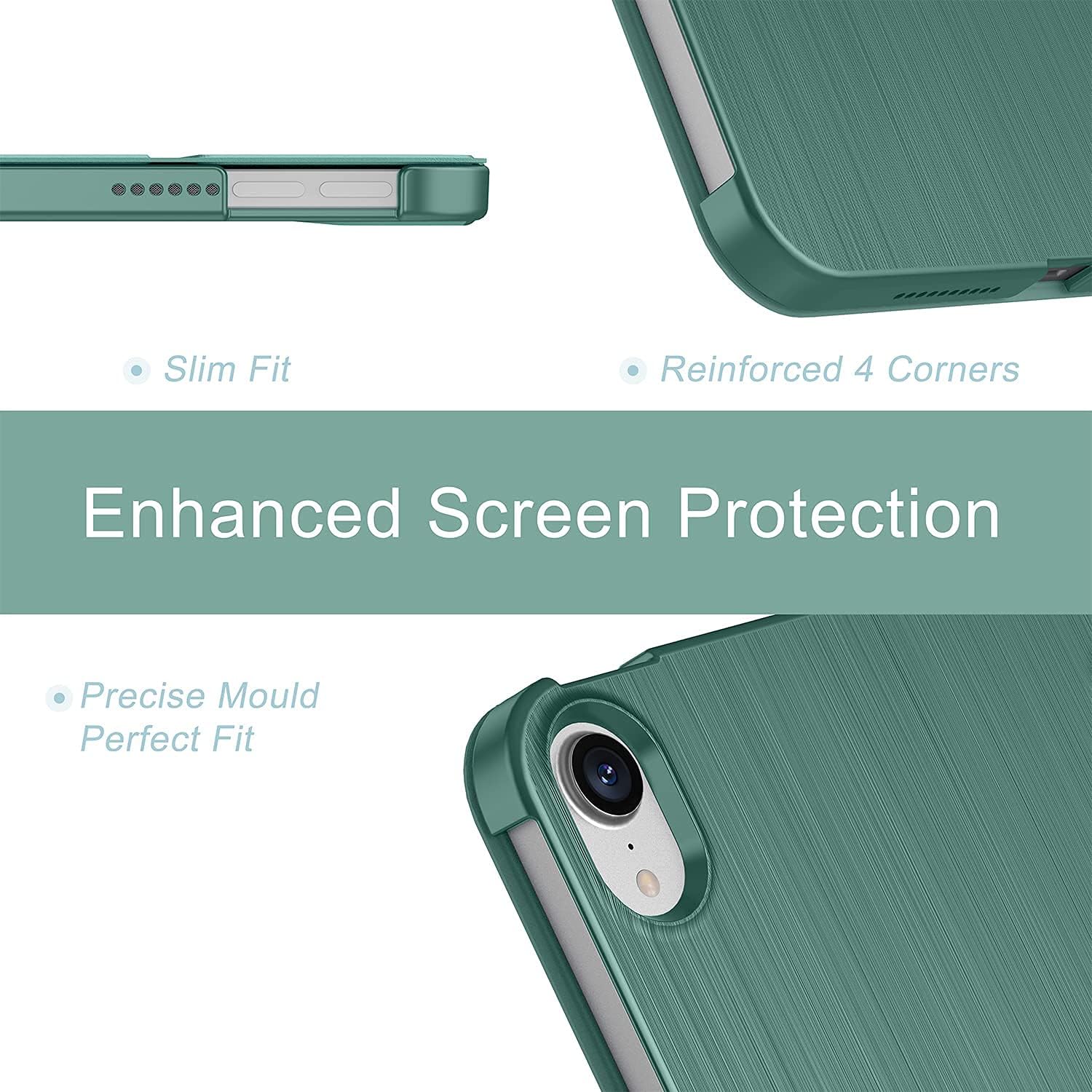 Soke New iPad Mini 6 Case 2021 - [Slim Trifold Stand + 2nd Gen Apple Pencil Charging + Smart Auto Wake/Sleep], Premium Protective Hard PC Back Cover for iPad Mini 6th Generation 8.3inch(MidnightGreen)