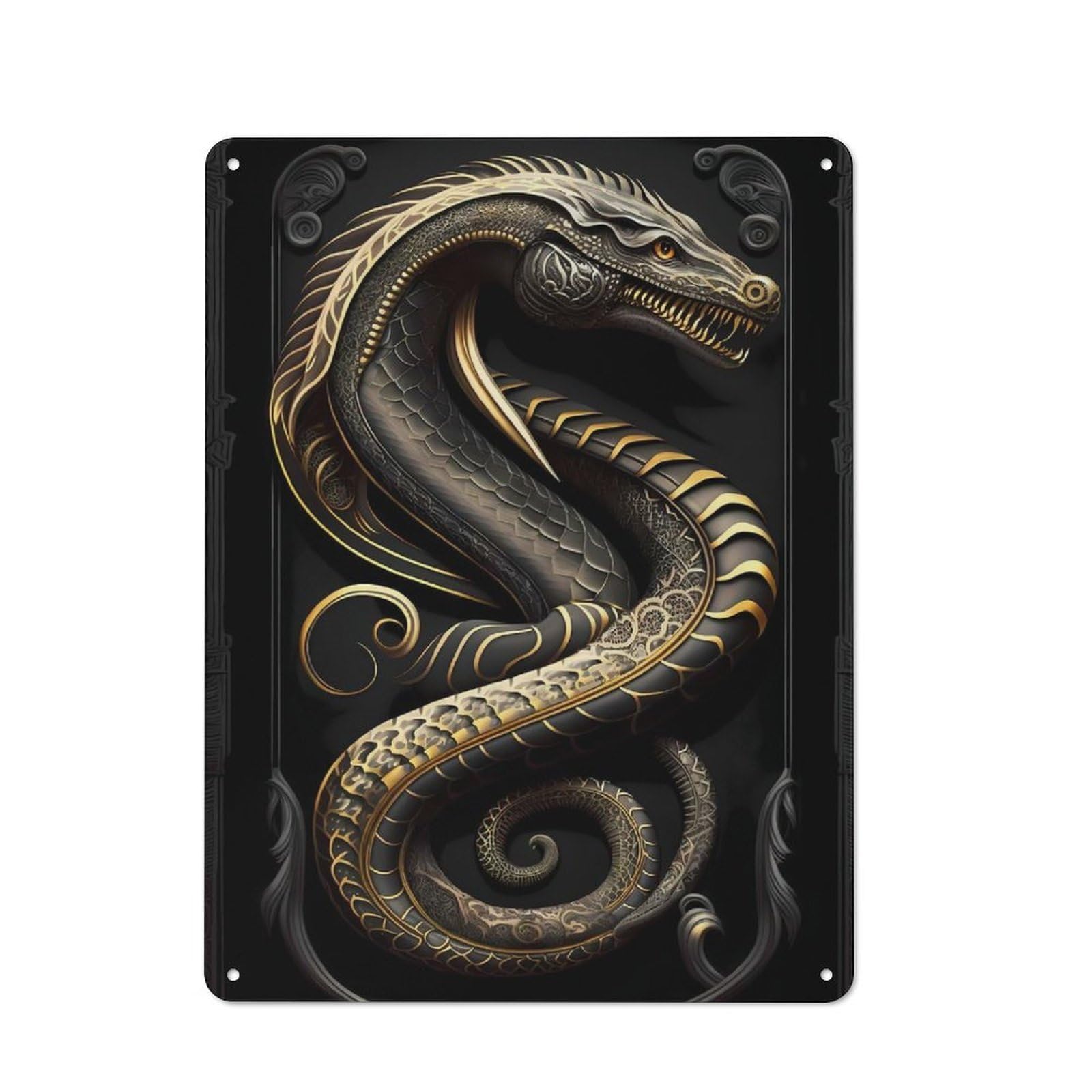 Farmhouse Rustic Metal Sign 40x30cm Featuring Golden Serpent Art Deco, Farmhouse Wall Decor for Dining Room, Cafe, Entryway Or Family Room