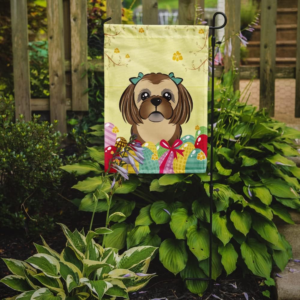 Caroline's Treasures BB1931GF Chocolate Brown Shih Tzu Easter Egg Hunt Garden Flag Mailbox Flag Decorative Yard Flag Banner Outside Patio Artwork Yard Flower Beds, Garden Size, Multicolor