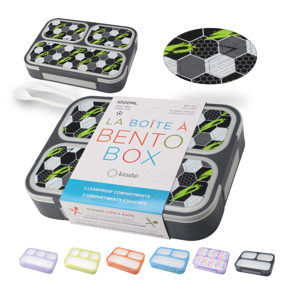 kinsho Camo Lunch-Box for Boys, Bento Box for Kids | Portion Containers for Snacks or School Lunches, BPA Free Boxes Meal Containers Loncheras Para Niños | Blue Camouflage 4 Compartments