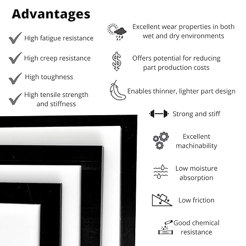 Miniatura 3 de BuyPlastic Lámina de plástico de copolímero negro DelrinAcetal de 18 pulgadas de grosor, tamaño 6 x 48 pulgadas dimensiones reales 5.75 x 47.75
