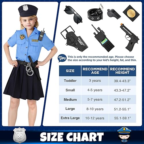 Miniatura 5 de Disfraz de oficial de policía para niñas, disfraz de policía para niños, disfraz de Halloween para niñas, kit de juego de rol para niñas