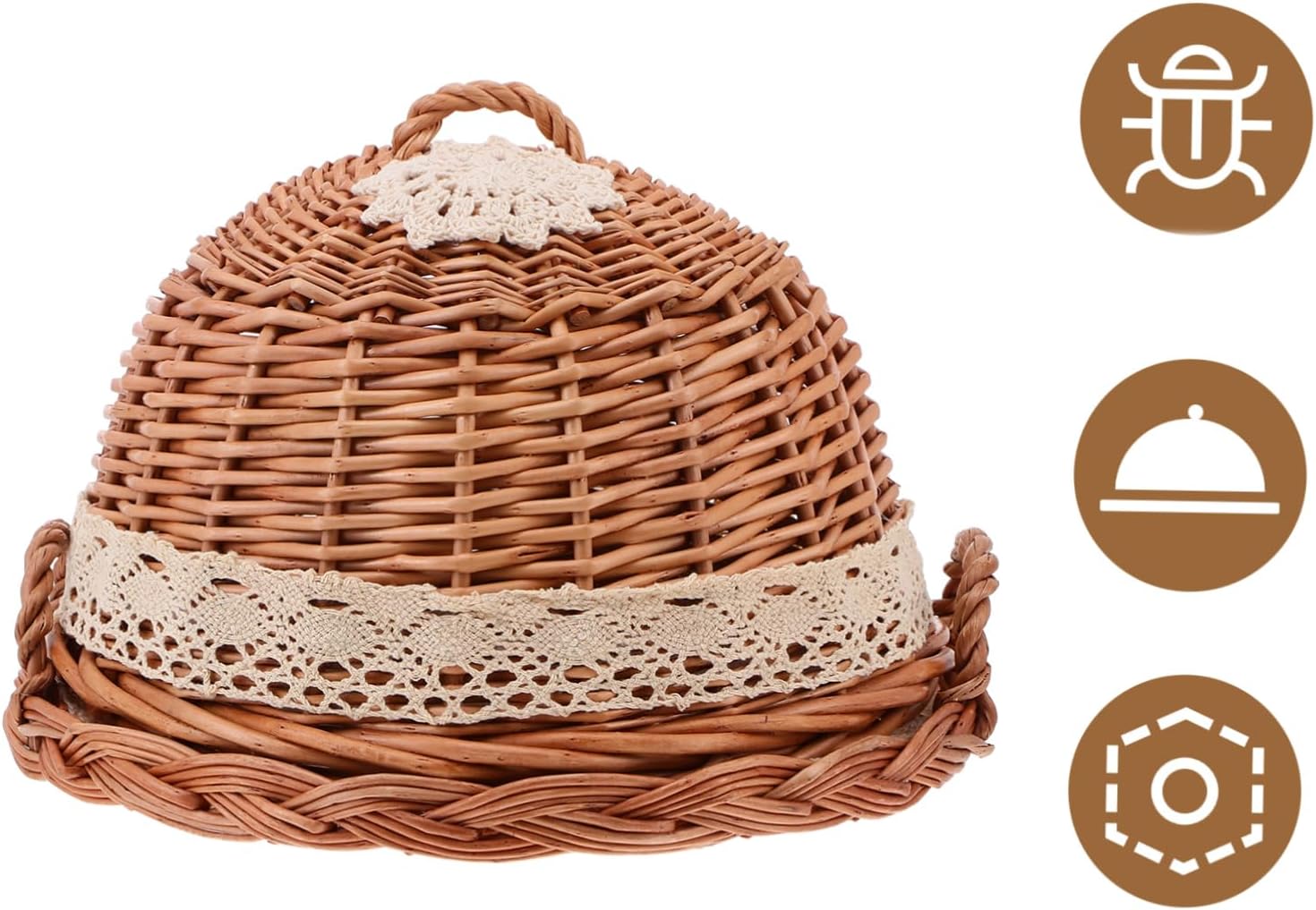 1set Round Willow Rattan Woven Food Tray Cover Stylish Kitchen Accessory for Picnics Bbqs and Parties and Fruit and Bread Container