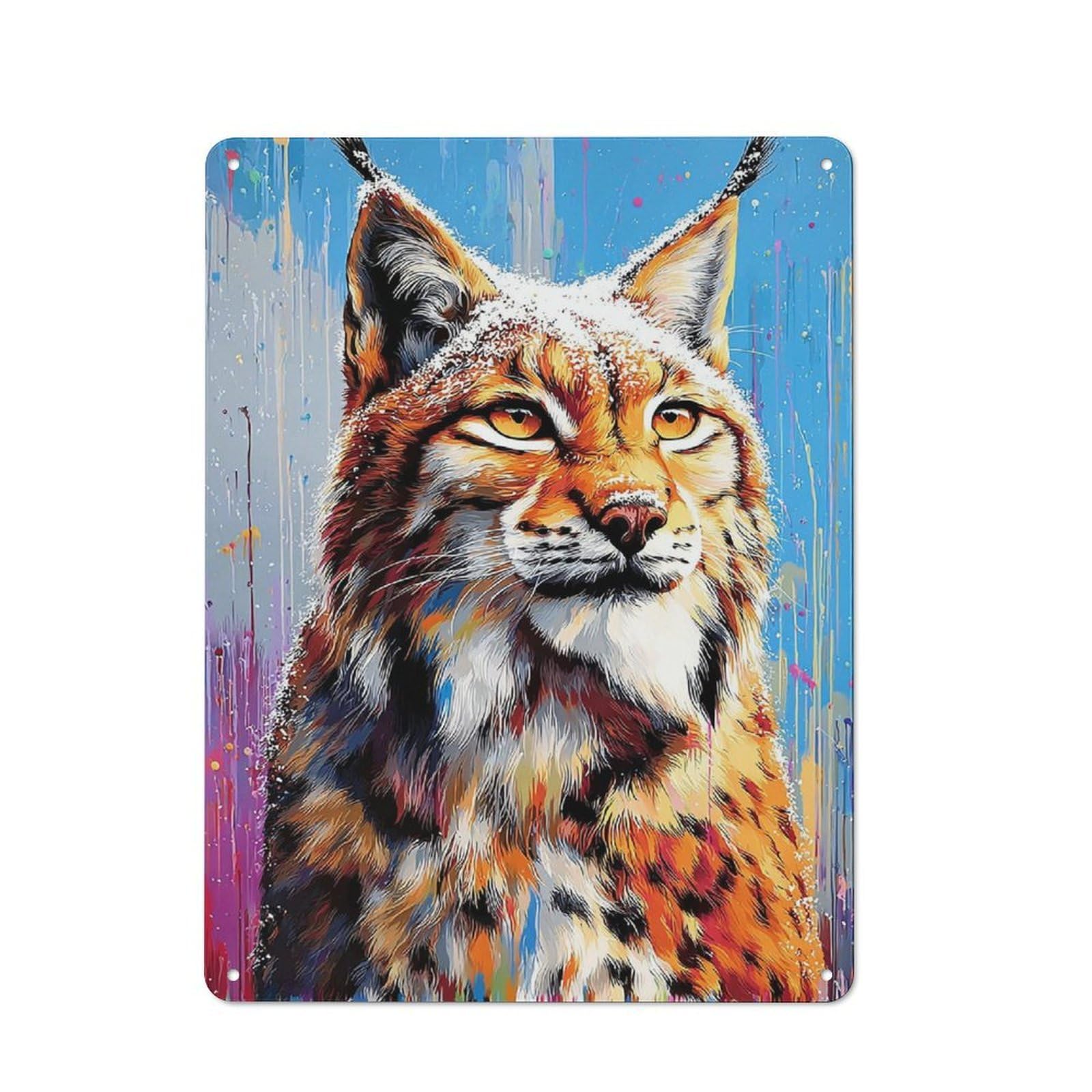Junmoney Colorful Lynx Portrait -2 Metal Wall Plaque With Design 40X30cm, Classic Retro Room Decor For Kitchen, Hallway, Bar Or Small Cafe