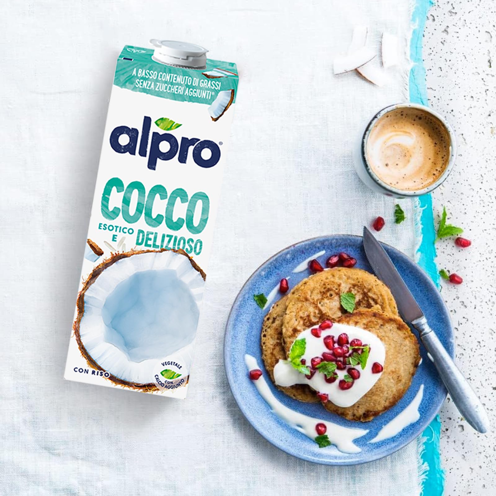 Alpro Bebida de larga duración a base de plantas de coco, vegana y sin lácteos, 1L (paquete de 8) (el empaque puede variar)
