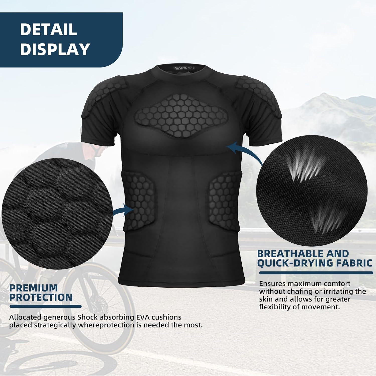 Zicac Men's Sports Shock Rash Guard Compression Padded Shirt Soccer Basketball Protective Gear Chest Rib Guards - Image 5