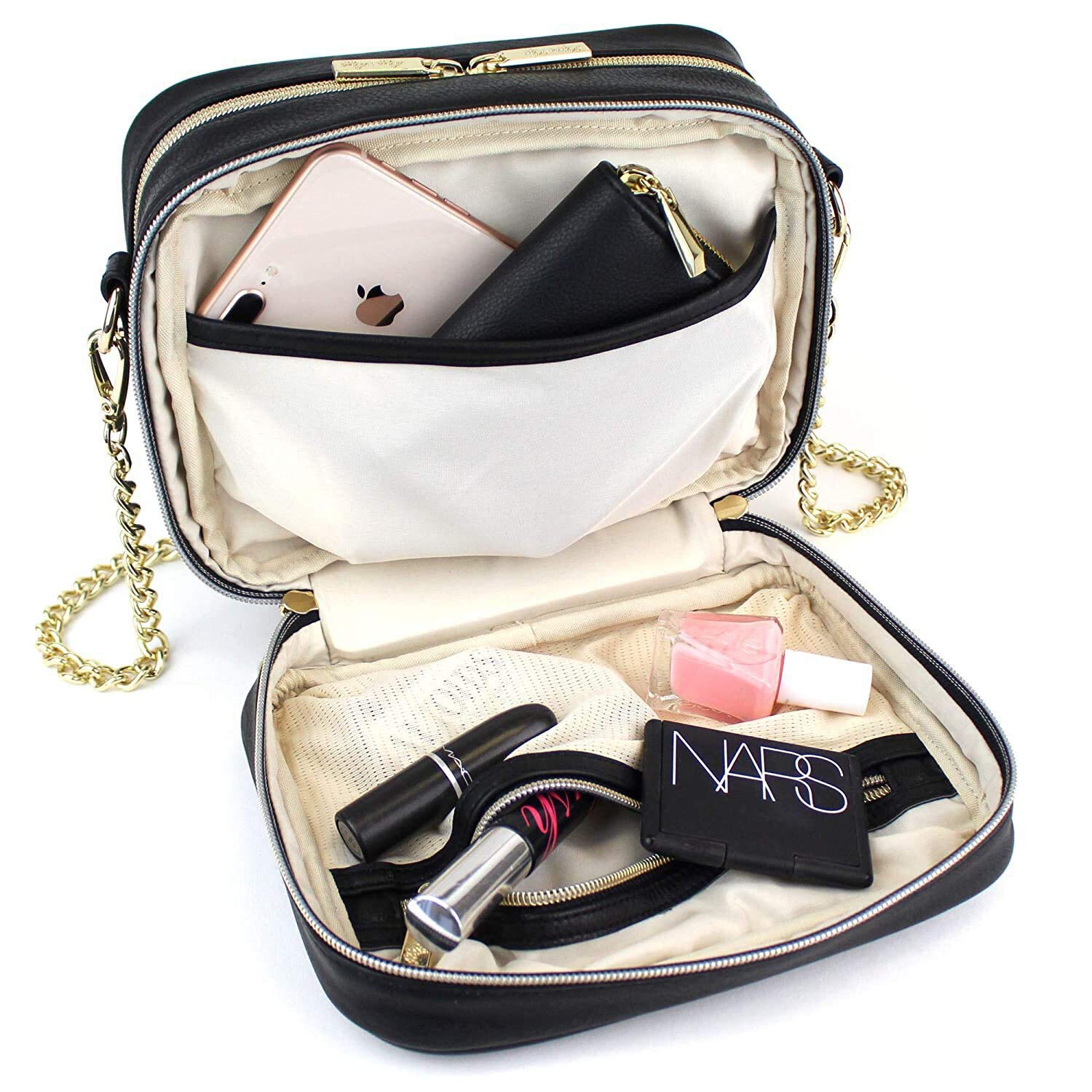Itzy Ritzy Crossbody Diaper Bag – Features 6 Pockets & 2 Compartments; Includes Changing Pad; Black