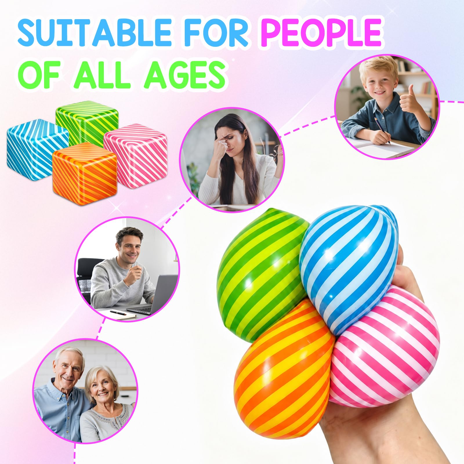 4 Piezas Squishy Ice Cube Antiestrés, Colorido Cubo Antiestres Fidget con Diseño Veteado , Juguete Sensorial Squeeze de Alta Densidad para Autismo, TDAH, Niños y Adultos, Alivio del Estrés y Ansiedad