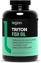 LEGION Triton Fish Oil Capsules - Triple Strength Omega 3 Essential Fatty Acids with Vitamin E & Lemon Oil for Maximum Absorption, Freshness & Purity - 2400mg EPA & DHA Per Serving, 30 Svgs