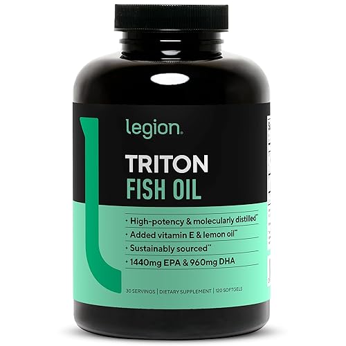 LEGION Triton Fish Oil Capsules - Triple Strength Omega 3 Essential Fatty Acids with Vitamin E & Lemon Oil for Maximum Absorption, Freshness & Purity - 2400mg EPA & DHA Per Serving, 30 Svgs