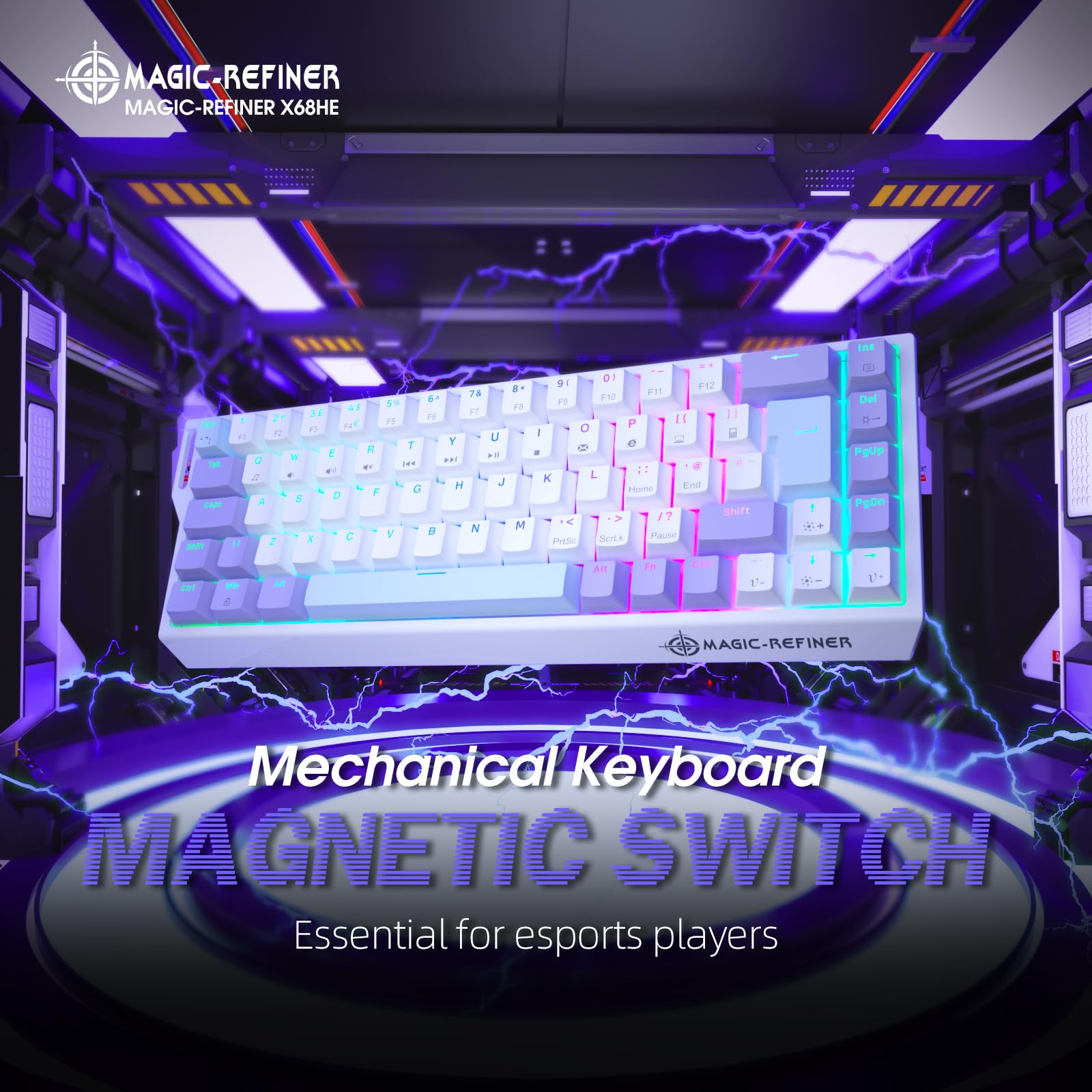 LexonElec MAGIC-REFINER X68 HE Tastiera Meccanica da Gaming Rapid Trigger 8000Hz, QWERTY Layout 60% Backlit RGB Cablata, Precisione RT di 0,04mm, Magnetic Switch, Attuazione Regolabile - Viola