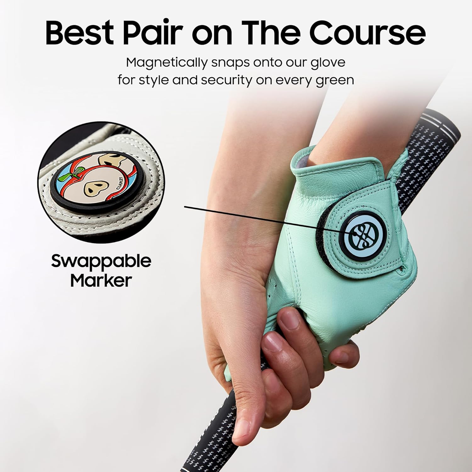 CLAPLEY | Women's Golf Gloves, Premium Cabretta Leather, Mint, Bowknot Charm, Ballmark on Velcro & Golf Ball Markers 4pcs, Tin Box Included, Premium Gift Box Set for Golfer