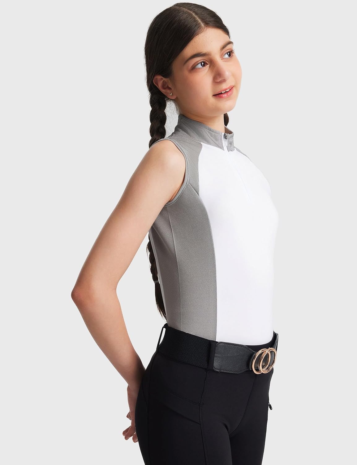 FitsT4 Sports Girls Sleeveless Equestrian Shirt Half Zip Athletic Tops for Horse Riding Running Golf Tennis Horseback Show