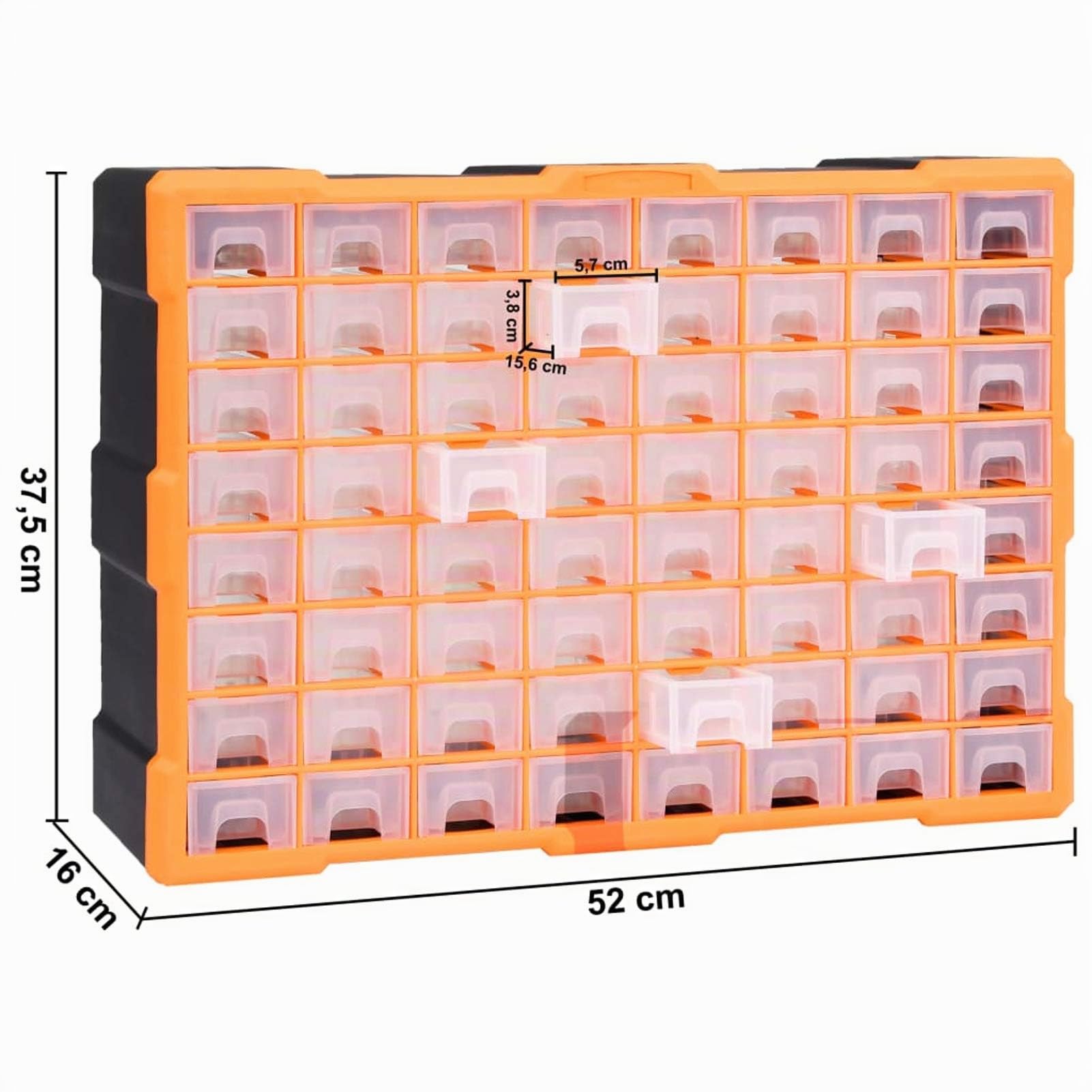Festnight Módulo Clasificador para Piezas Pequeñas, 64 Cajones Extraíbles, Cajas de Almacenamiento, Módulos Organizador, Ideal Ferretería & Bricolaje, 52 x 16 x 37,5 cm,Naranja y Negro
