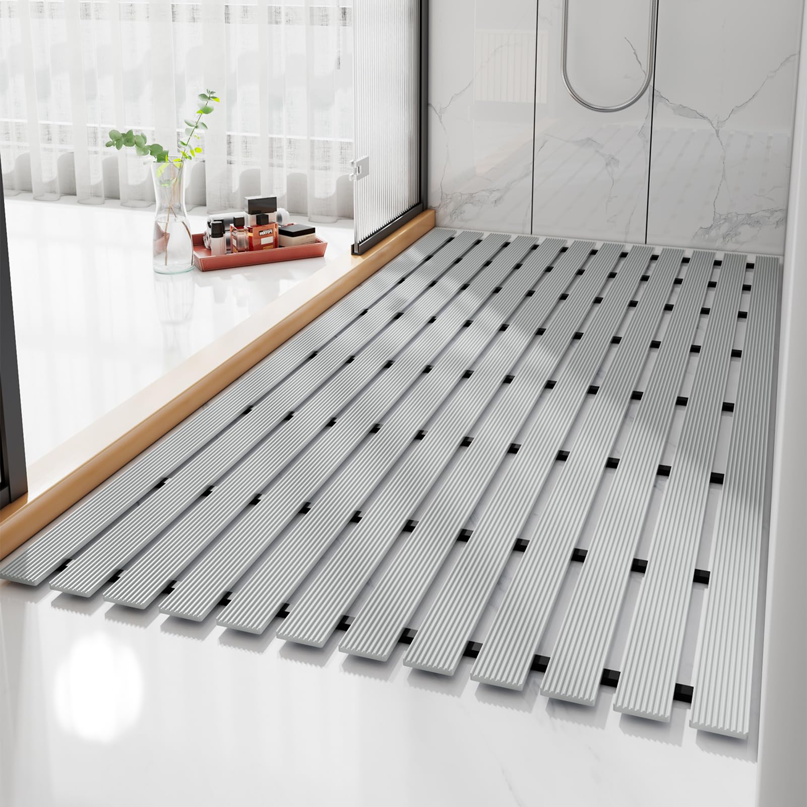 Alfombrilla de Ducha, Alfombrilla Antideslizante para Bañera, Ducha o Baño, Alfombrillas de Ducha de Goma para Ducha Interior (Gris,43 x 61 cm)
