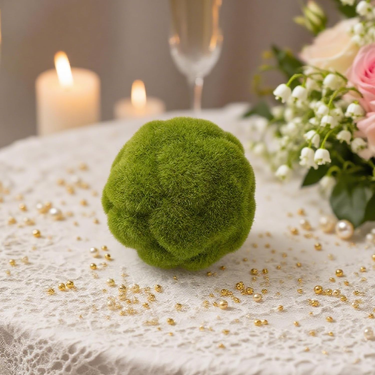 6 PCS Green Moss Ball Decorations, Simulated Moss Balls, Artificial Plant Decorations, Suitable for Garden Wedding Party Decorations