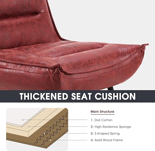 Miniatura 5 de MCombo Wingback - Silla decorativa con otomana, moderna tela bronceadora tapizada para espacios pequeños, sala de estar 4400 (borgoña)