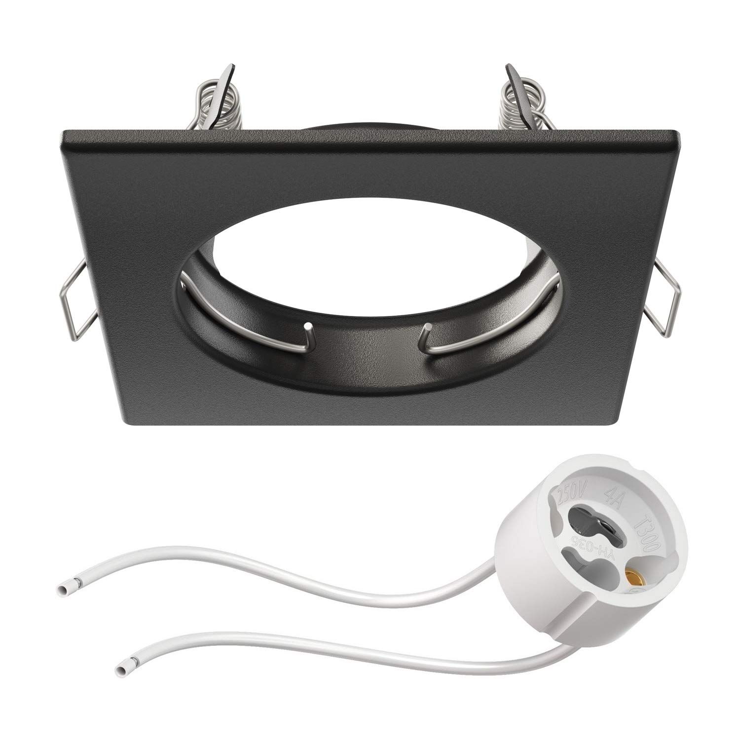 ledscom.de Recessed Ceiling Frame RIR Recessed Ceiling Frame Black matt Angular (LED/Halogen/GU10/MR16/PAR16/50mm) incl. GU10 Socket — image 1