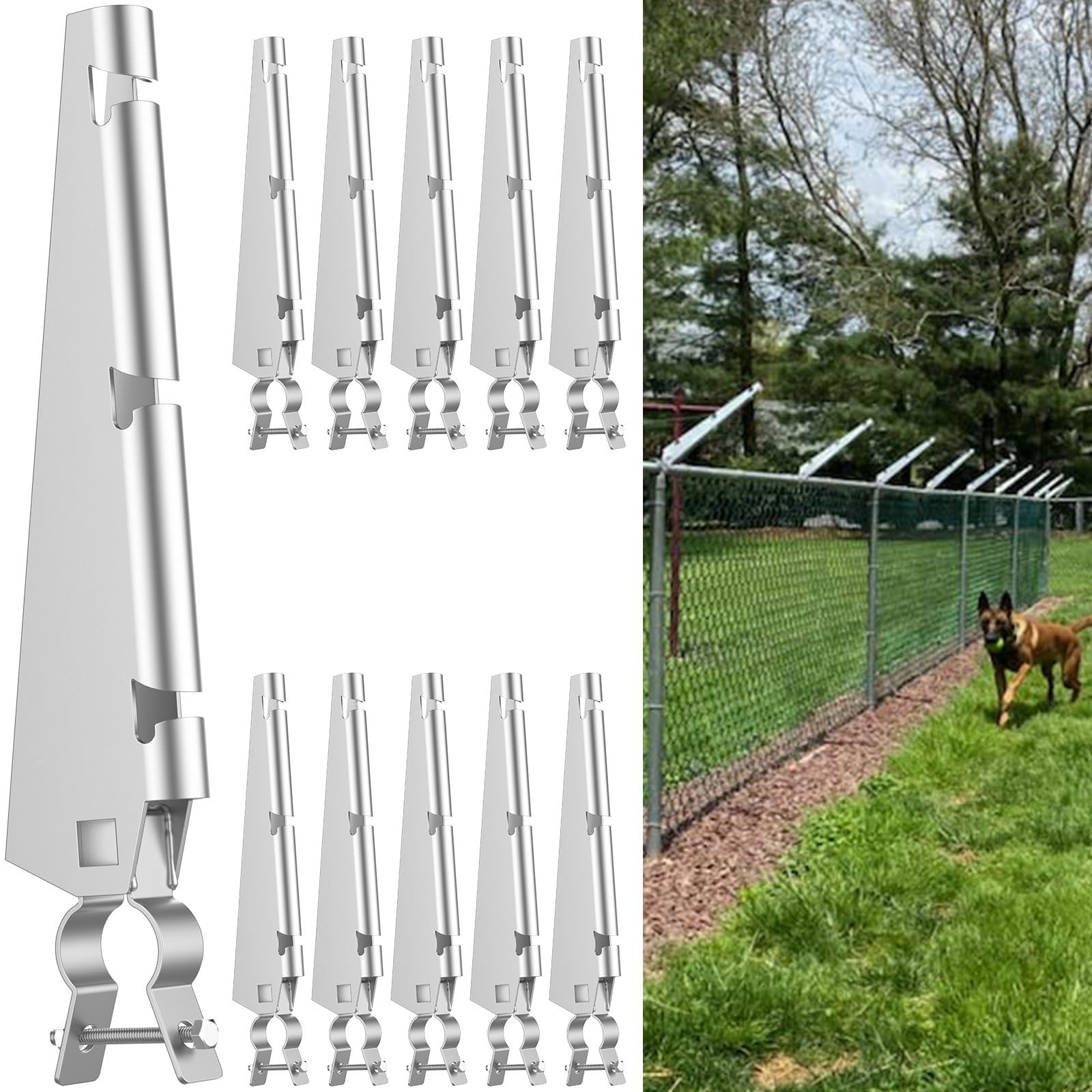 10 Pack Barbed Wire Arm for 1-3/8" Chain Link Fence, Galvanized Steel Fence Height Extender for Garden, for Outdoor Fences to Increase Height, Protect Privacy and Pets Jumping Off