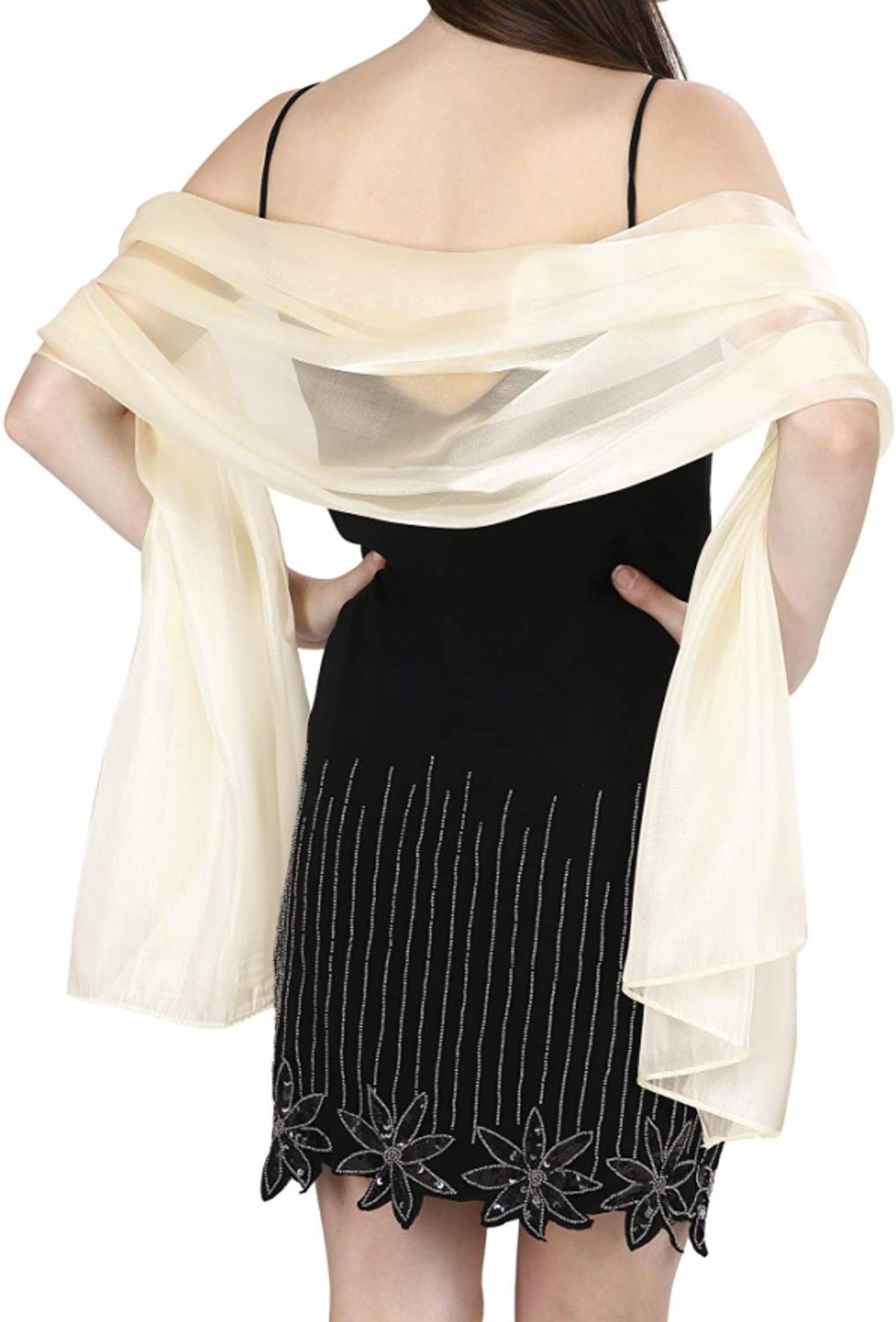 World of Shawls Silky Iridescent Wrap Stole Shawl For Weddings Bridal Bridesmaids Evening Wear Prom & Parties (Cream)
