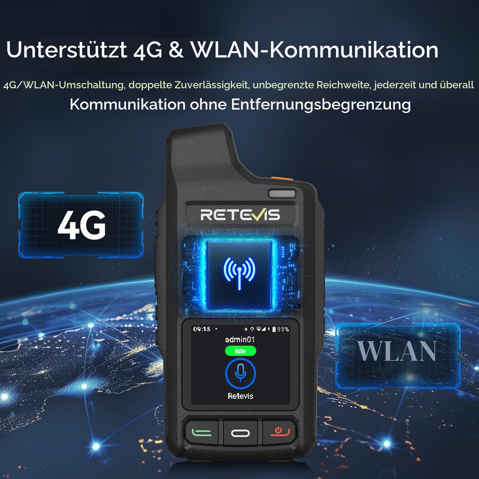 Retevis L71 4G Walkie Talkie,Unterstützt Zello und WLAN Netzwerkradio POC | Radio mit Unbegrenzter Reichweite und Typ-C, 4000 mAh, Funkgerät für Familienausflüge im Freien (1 Stück, Schwarz)