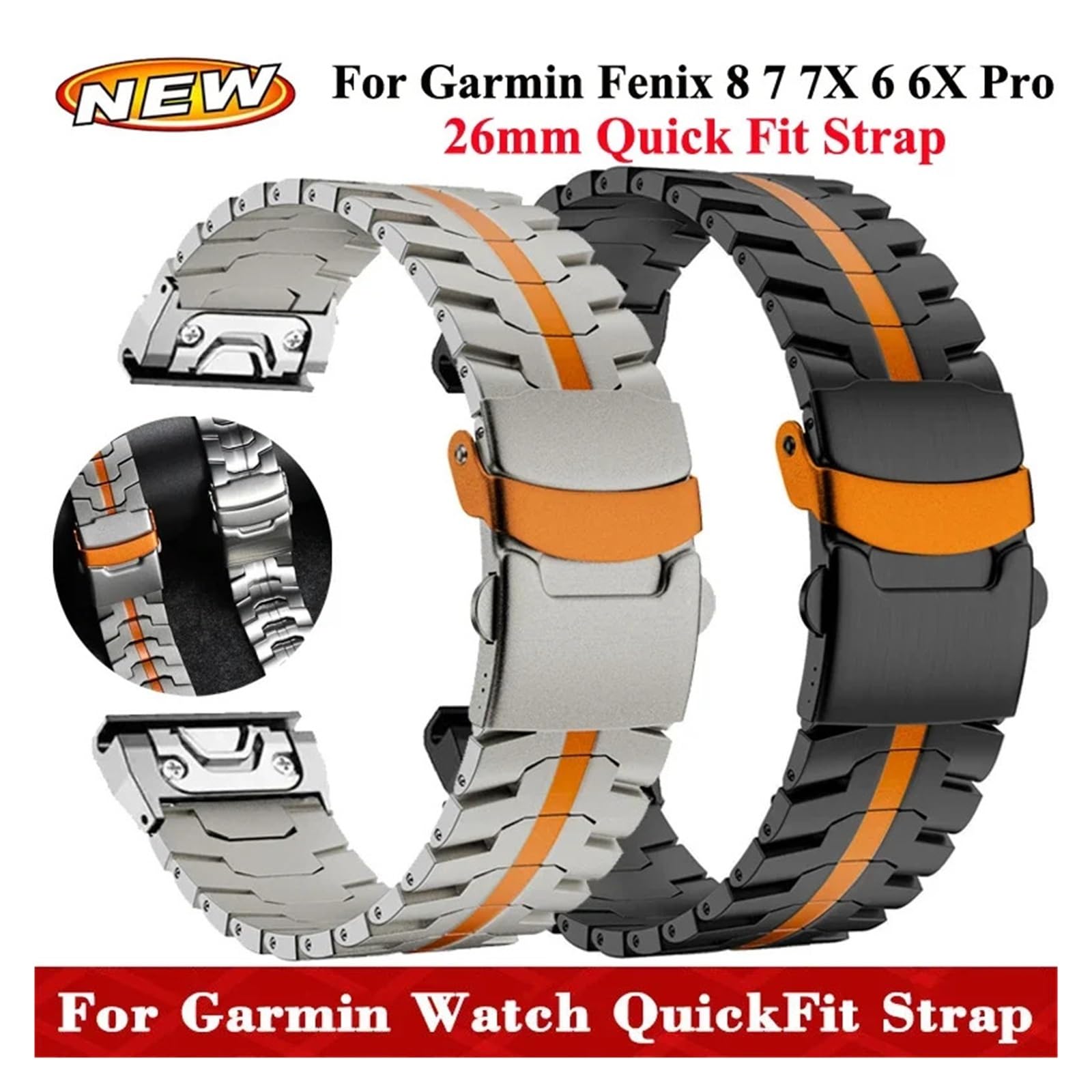 QuickFit 22 Bracelet en titane pour Garmin Fenix 8 51 mm 7 7X 6 6X Pro 5 5X Plus Bracelet en métal