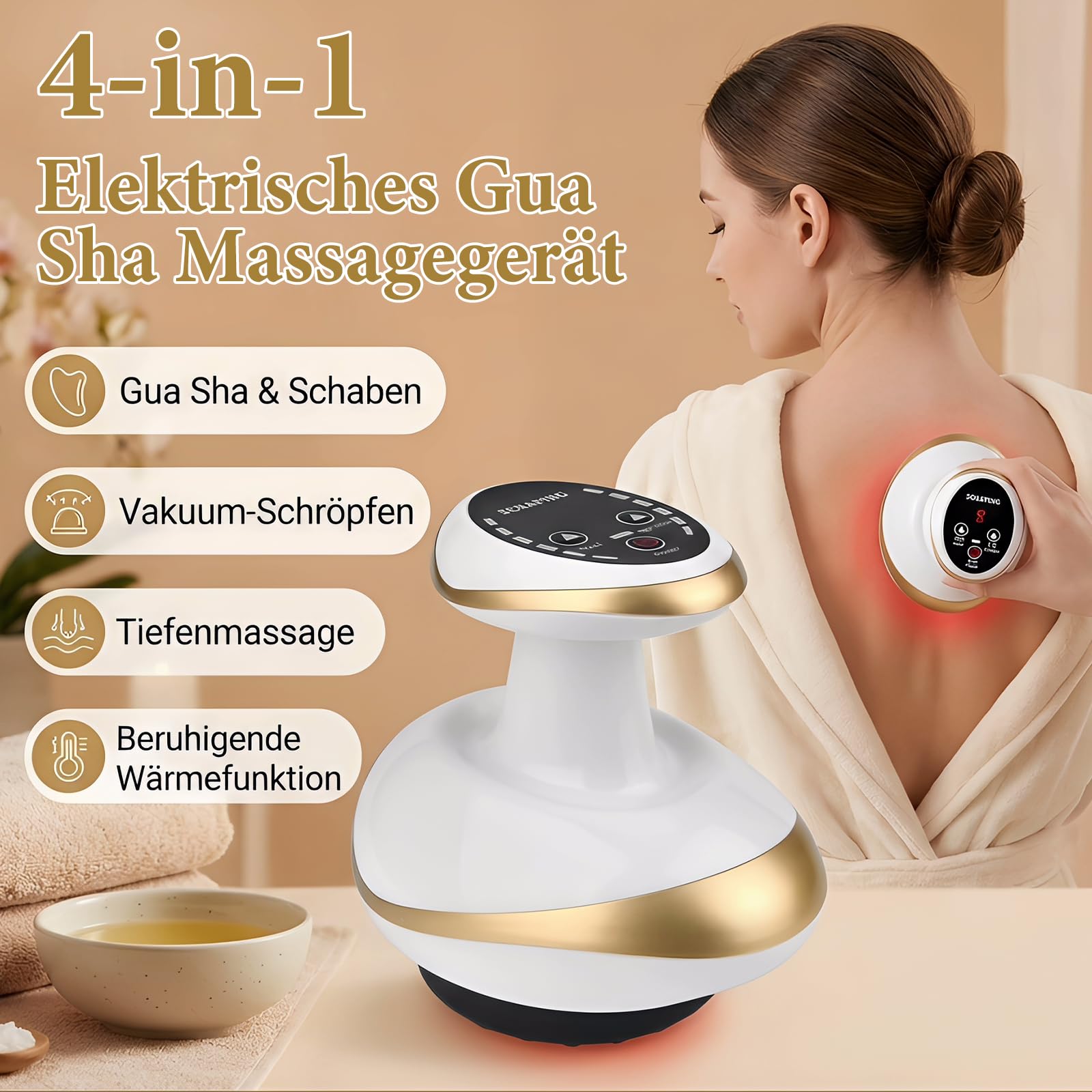 Cellulite Massagegerät, Schröpfgerät Elektrisch mit Vakuum, Gua Sha, Rotlicht und Blaues Licht, 9 Stufen für Ganzer Körper
