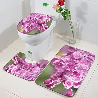FEHWI Juego de Alfombrillas de baño de Microfibra de 3 Piezas,Antideslizante Alfombra,Lavable,Absorbente,Fondo de Flores de Color Lila. Lila Rosa primaveral floreciendo en el Parque.,Alfombra Ducha