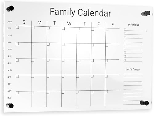 ArtToFrames Pizarra de acrílico transparente de borrado en seco, 30 x 40 pulgadas, con accesorios de montaje en pared negros y diseño de calendario