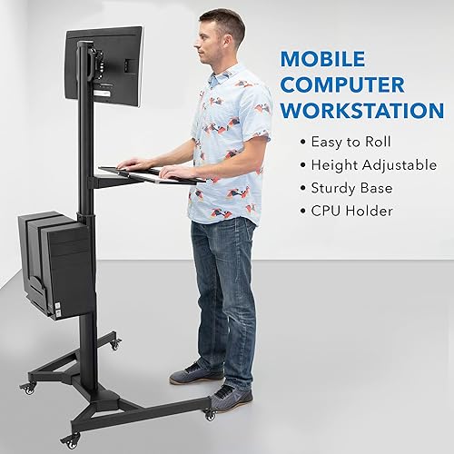 Miniatura 4 de Mount-It! Estación de trabajo móvil de escritorio con soporte para monitor para pantalla de hasta 32 pulgadas, carrito de computadora con ruedas,