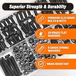 12.9 Assortiment de boulons et d'écrous de qualité, 280pcs M5 Kit écrou et rondelles hexagonaux métriques, fixation de matériel lourd (10-30mm Longueur, noir)